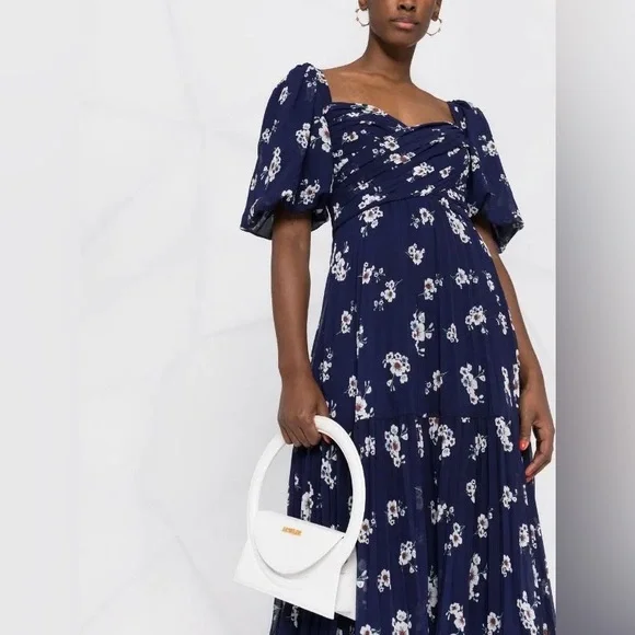 chinese dress ladies Blue Satin Flower Maxi Dress – self-portrait-US main image 1